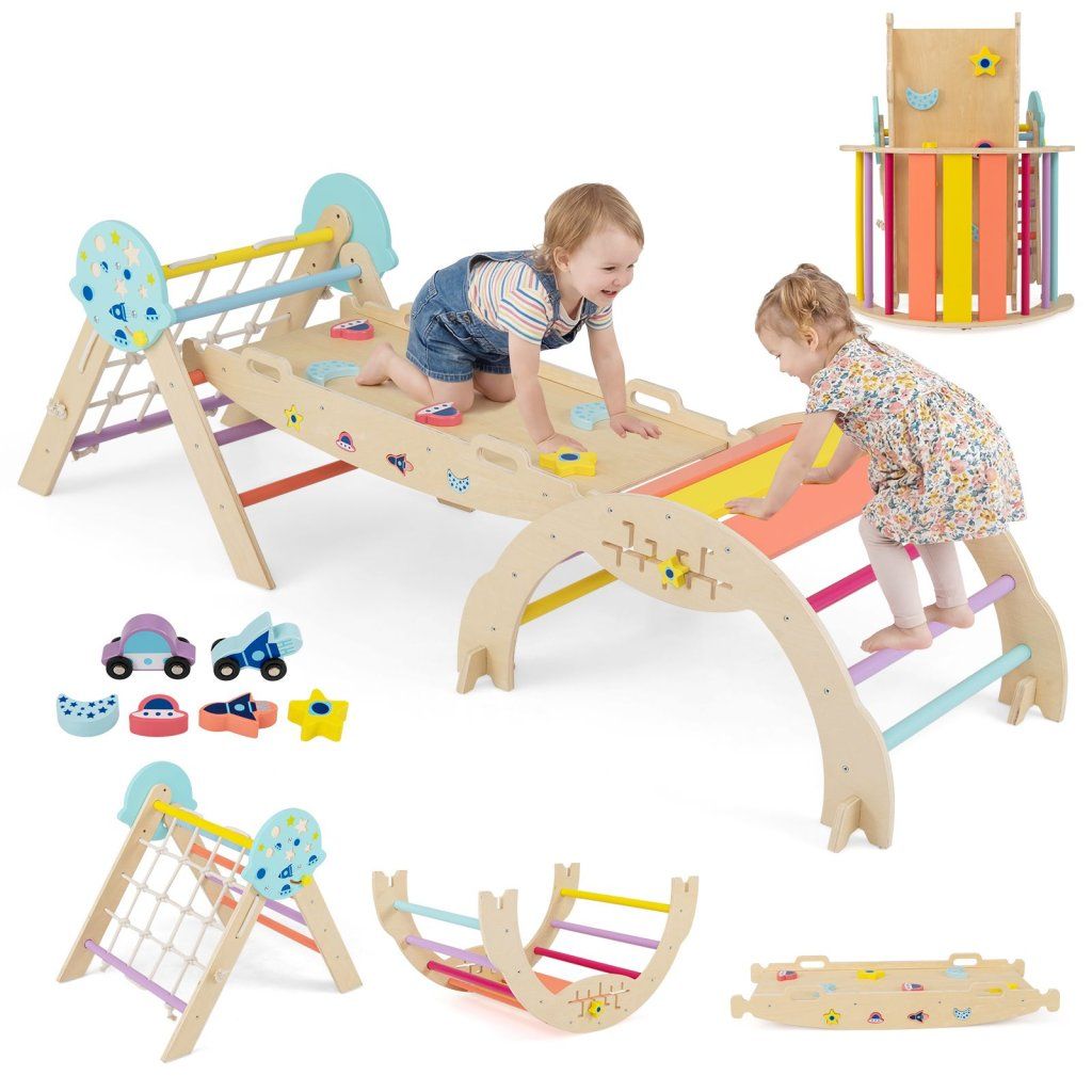 Montessori hřiště sada s Piklerovým trojúhelníkem a houpačkou Space Pastel