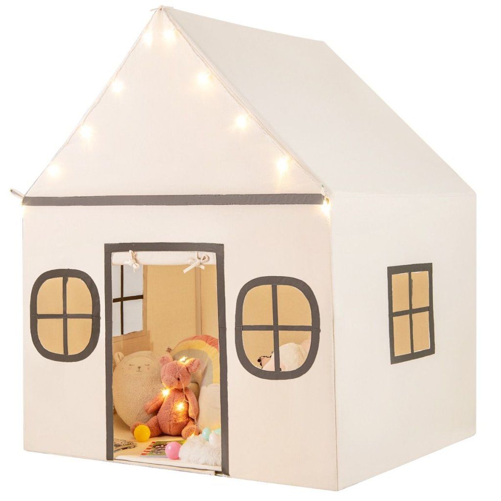 Hrací stan Domeček se světýlky a podložkou Beige/White