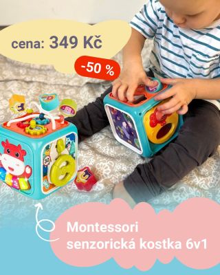 🎲✨ Objevte zábavnou a podnětnou hračku, která podporuje smyslový rozvoj – Montessori senzorická kostka 6v1! Každá strana...
