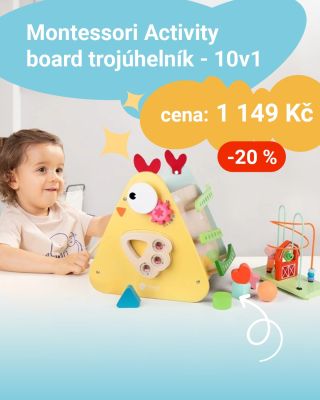 🧩 Montessori Activity Board – Trojúhelník 10 v 1 Skvělá hračka pro zvídavé děti od ~18 měsíců! Tento dřevěný trojúhelník...